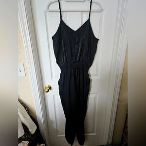 And Now This Women's Sleeveless Belted Satin Jumpsuit in Black, Size Large